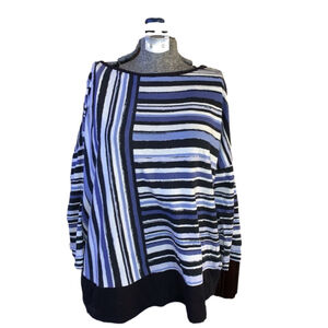 XL Striped Top Blue Black White Cotton Blend